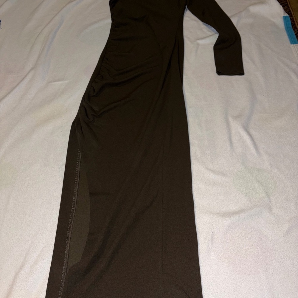 One Sleeve Dark Green Maxi Dress